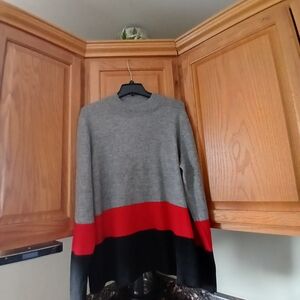 Liz Claiborne Gray, Red, and Black Crewneck Sweater
